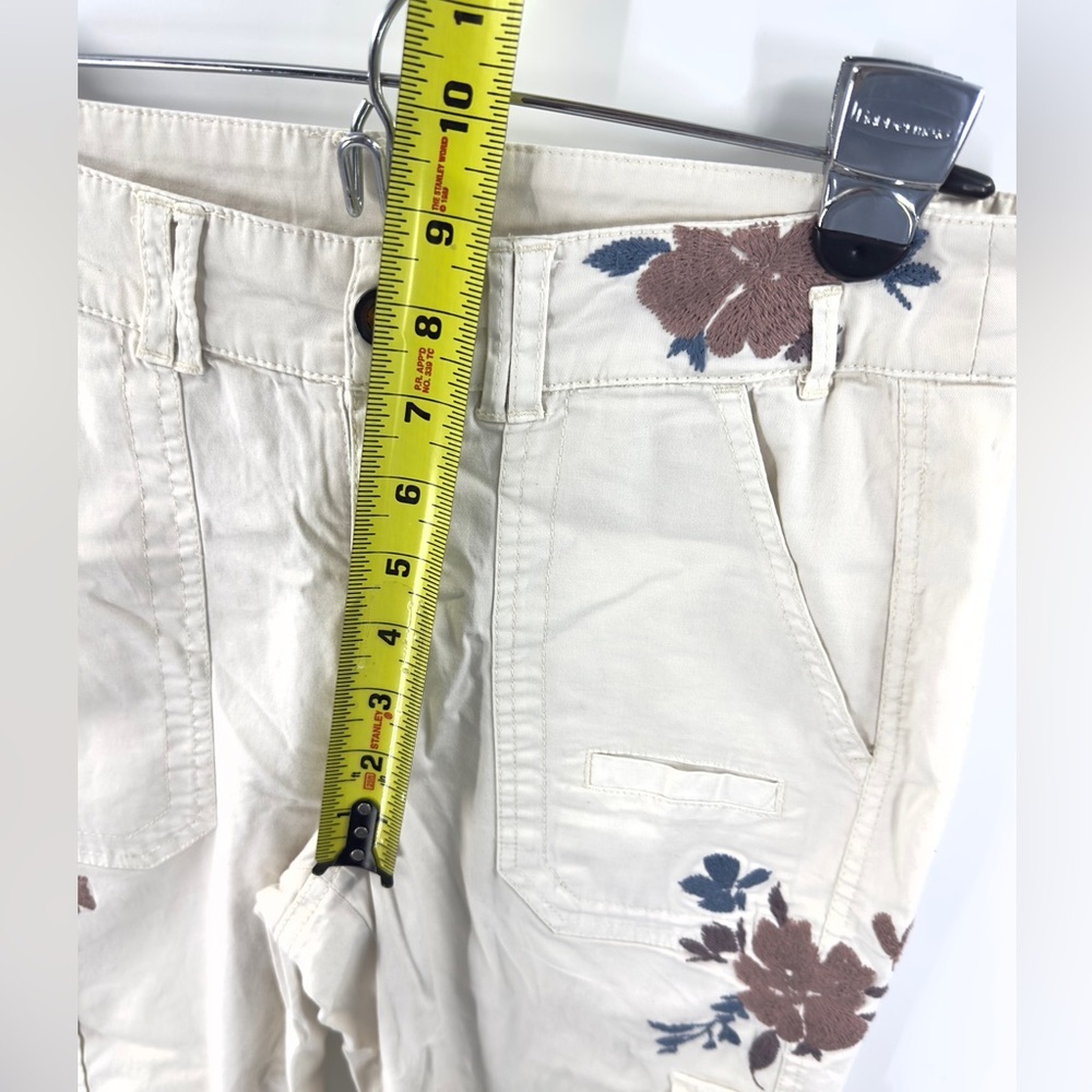 Sundance Floral Embroidered Cargo Pants Womens 4 Boho Utility Casual Stretch - Picture 9 of 11